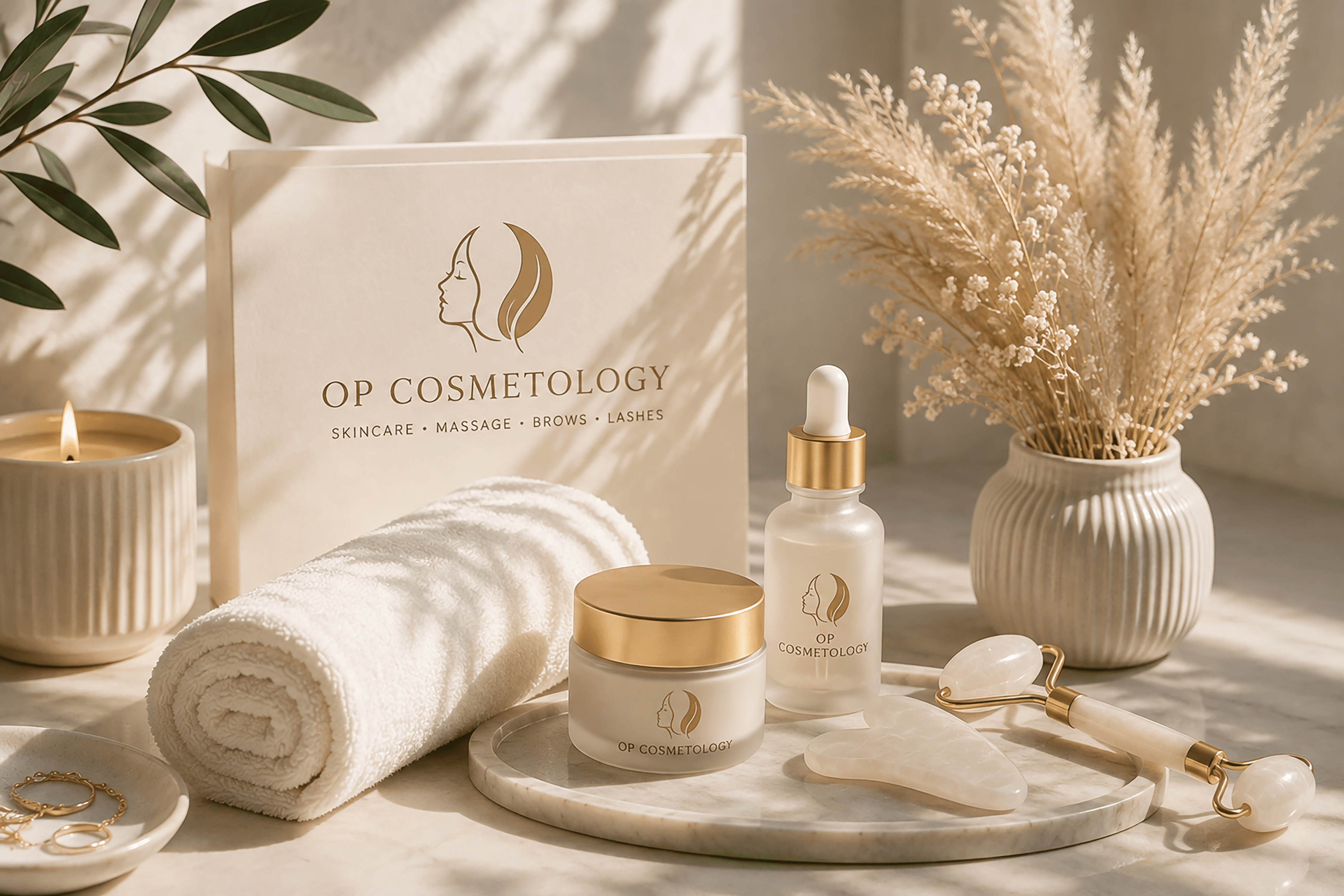 A serene skincare ritual with warm natural light